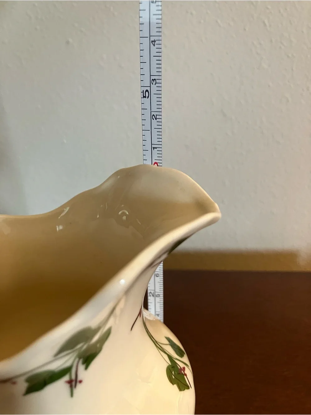 White Ceramic Creamer with Green Vine Motif
